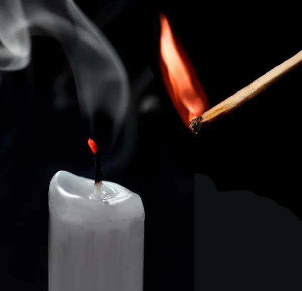 Streichholz und Kerze — Stockfoto