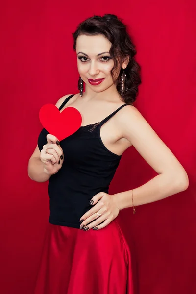 Woman and red heart — Stock Photo, Image