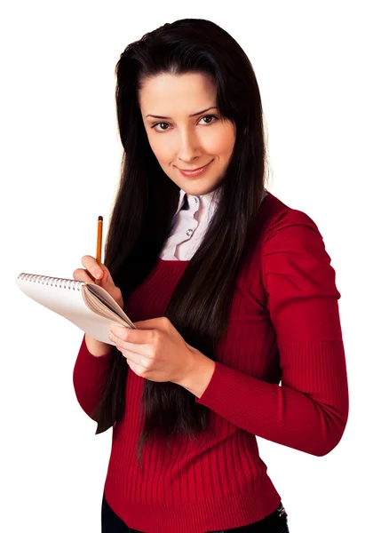 Woman with pencil and notepad — Stock Photo, Image