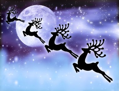 Reindeer silhouette in night sky clipart