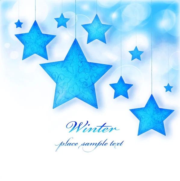 Blue stars Christmas tree ornamental border — Stock Photo, Image