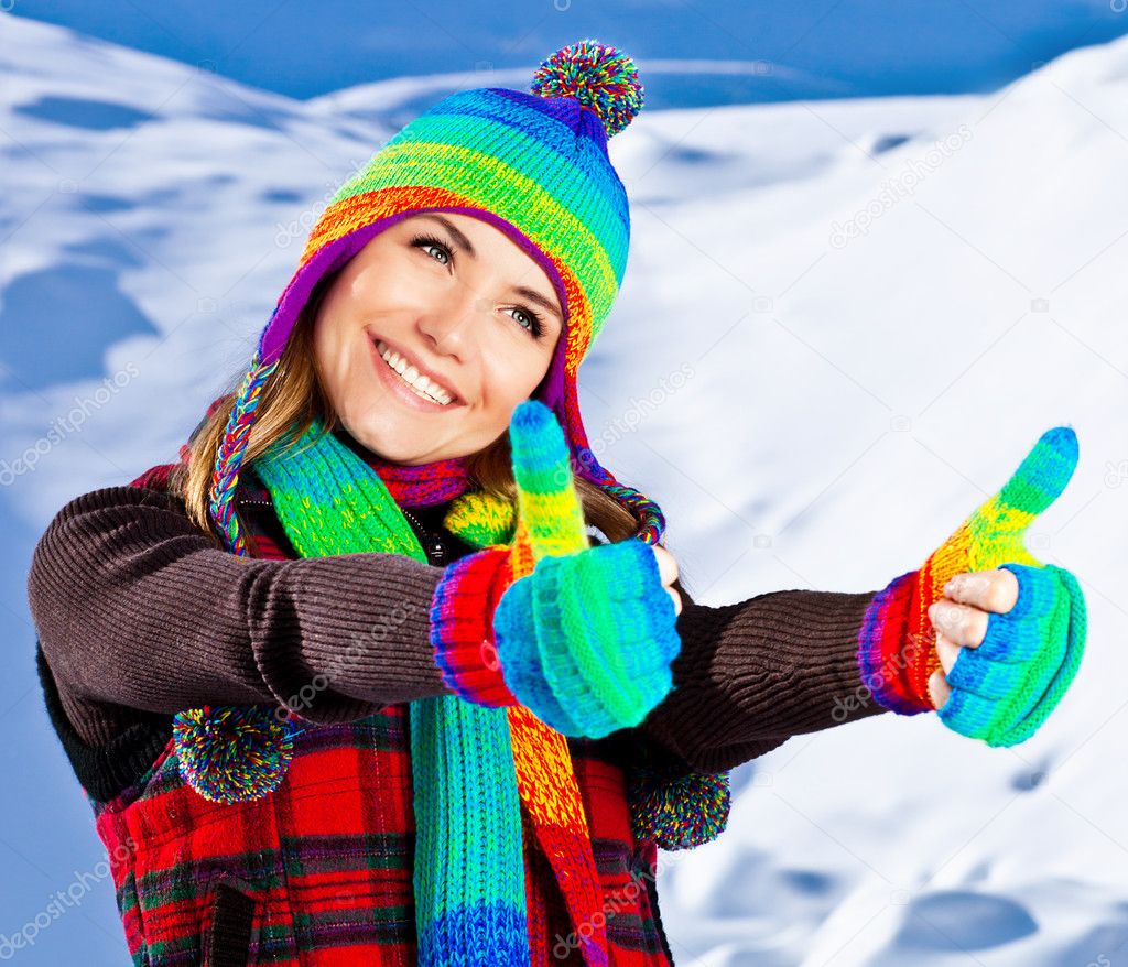 Happy smiling girl portrait, winter fun outdoor