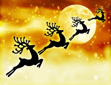 Reindeer silhouette in night sky clipart