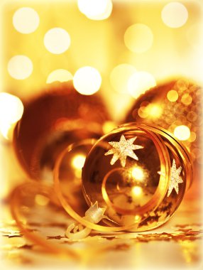 Golden baubles Christmas tree ornament clipart