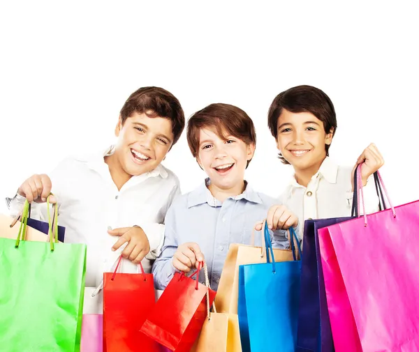 Happy boys with gifts — Stock Photo, Image