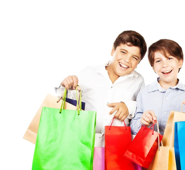Happy boys with gifts — Stock Photo, Image