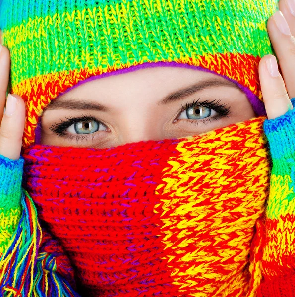 stock image Close up on covered face with blue eyes