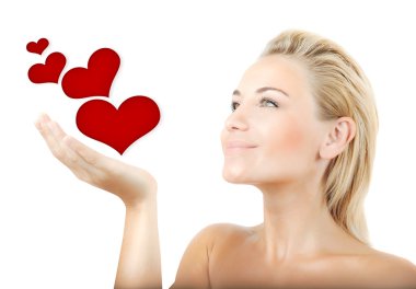 Beautiful woman holding hearts clipart