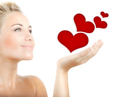 Beautiful woman holding hearts clipart