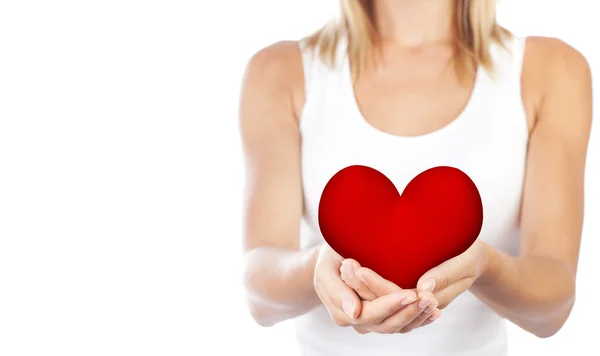 Healthy woman holding heart, selective focus — Stock Photo, Image