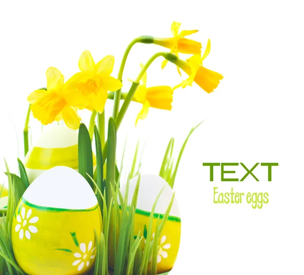 Easter eggs border with flowers — Stock Photo, Image