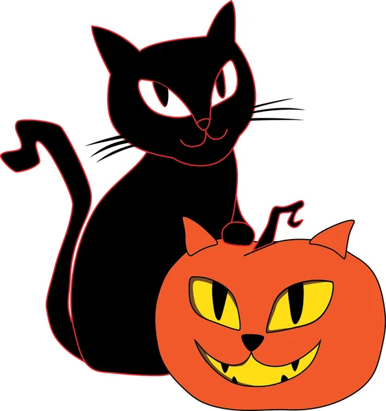 stock vector Halloween cat with pumpkin vector illustration