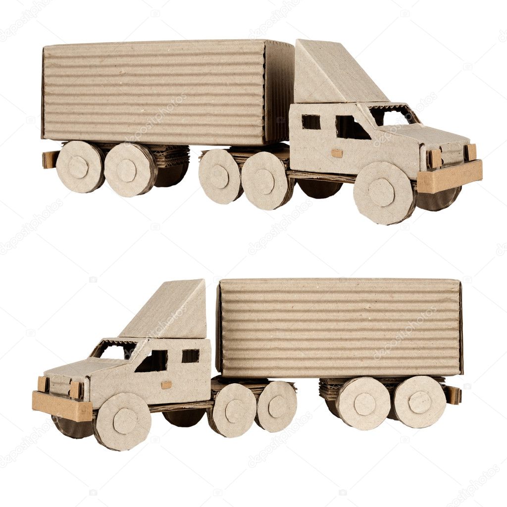 Tractor trailer truck on white background