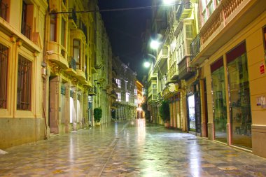 Streets of the city of Cartagena at night with lighting, spain clipart