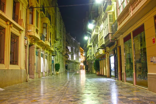 stock image Streets of the city of Cartagena at night with lighting, spain