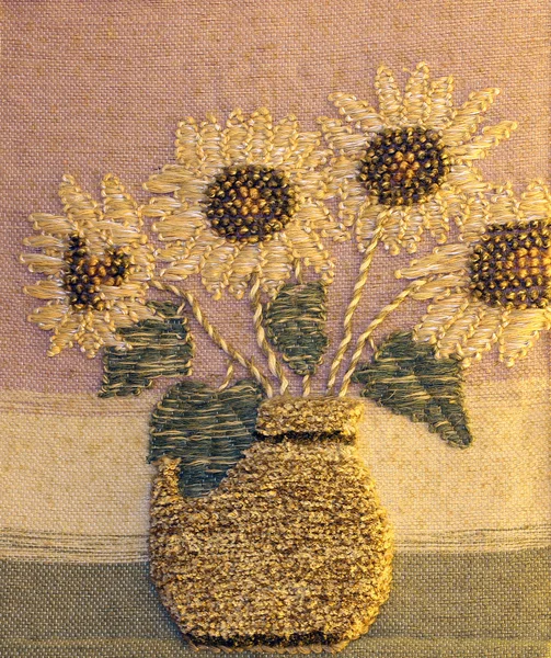 stock image Artistic painting of sunflowers handwoven