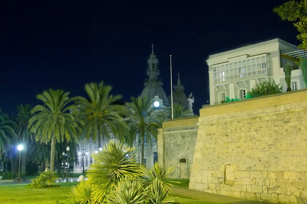 Streets of the city of Cartagena at night with lighting, spain — Stock Photo, Image