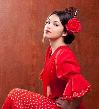 Flamenco dancer Spain woman gipsy with red rose clipart