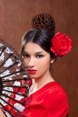 kırmızı gül ile Gipsy flamenko dansçısı İspanya kız