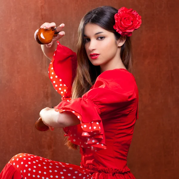 Το κορίτσι Ισπανία χορευτής φλαμένκο τσιγγάνων καστανιέτες — Φωτογραφία Αρχείου