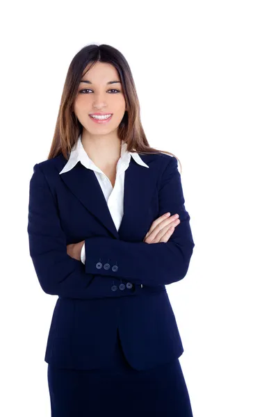 Asiática indiana mulher de negócios sorrindo com terno azul — Fotografia de Stock