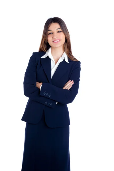 Asiática india mujer de negocios sonriendo con traje azul —  Fotos de Stock