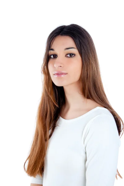 Asiatiska brunett indisk kvinna med långt hår — Stockfoto