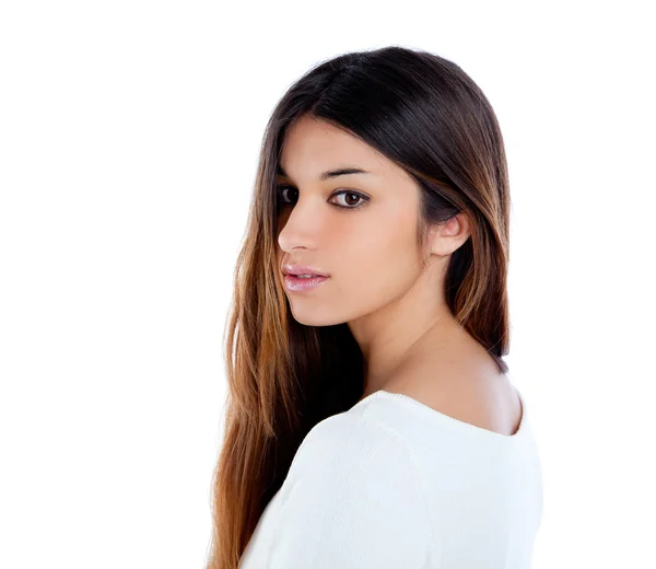 Asiatiska indiska profil flicka brunett porträtt — Stockfoto