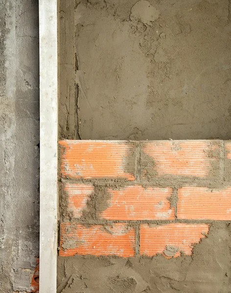 Brickwall construction and mortar cement plaster — Stock Photo, Image