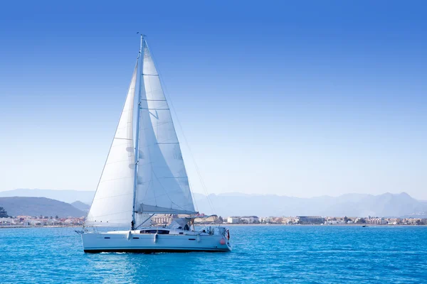 Sailboat sailing in Mediterranean sea in Denia — Stock Photo, Image
