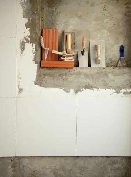 Construção pedreiro cimento argamassa ferramentas — Fotografia de Stock
