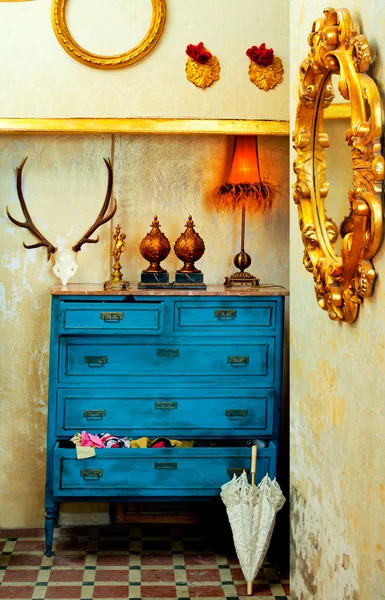 Barok granica rocznika dom z szuflady niebieski — Zdjęcie stockowe