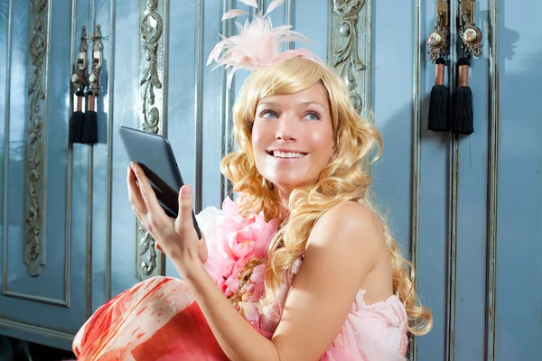 Blond fashion princess woman reading ebook tablet — Stock Photo, Image