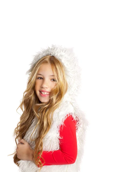 Kid liten flicka med jul vinter vit päls — Stockfoto