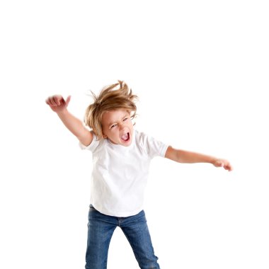 Children excited kid epression with winner gesture clipart