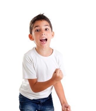 Children excited kid epression with winner gesture clipart