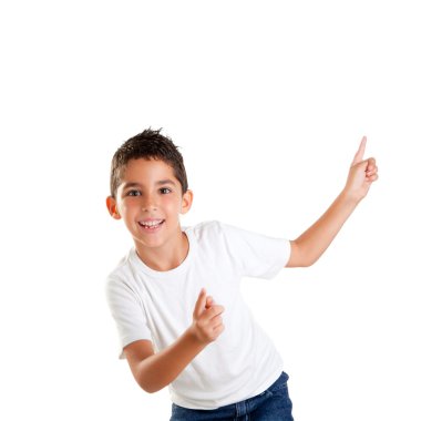Dancing happy children kid boy with fingers up