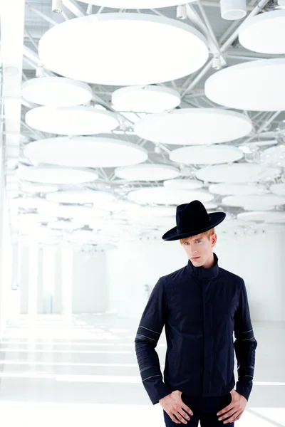 Black far west modern fashion man with hat — Stock Photo, Image