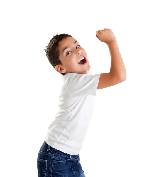 Çocuk çocuk epression kazanan hareketi ile heyecanlı — Stok fotoğraf