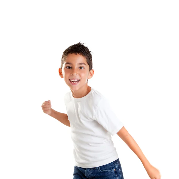 Діти ударяють хлопчика смішним жестом посміхаючись — стокове фото