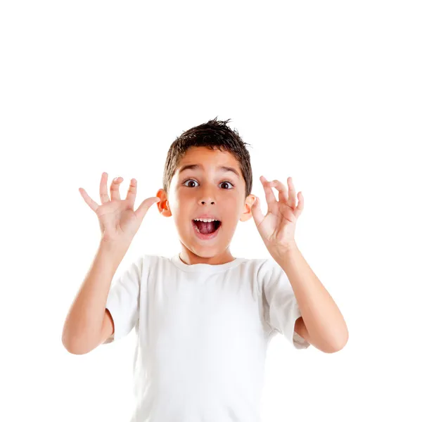 Barn med roliga uttryck gest öppna fingrar — Stockfoto