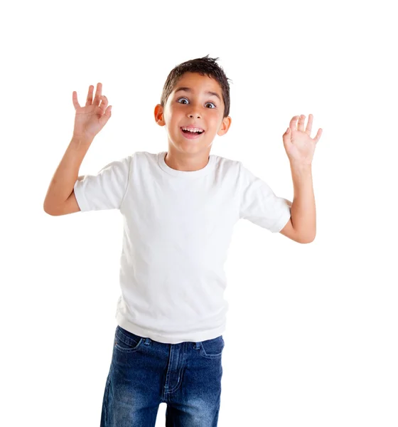 Children with funny expression gesture open fingers — Stock Photo, Image