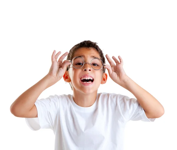 Barn nörd kid med glasögon och glada uttryck — Stockfoto