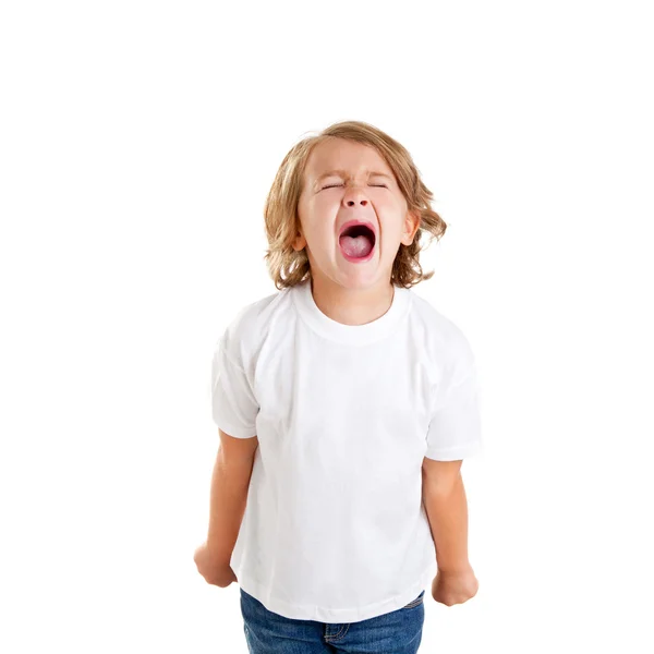 Kinderen jongen schreeuwen expressie op wit Stockafbeelding