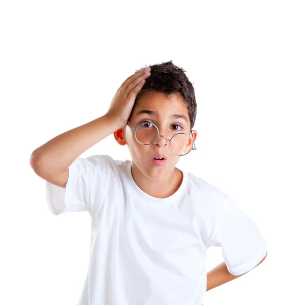 Children nerd kid with glasses and silly expression Stock Image