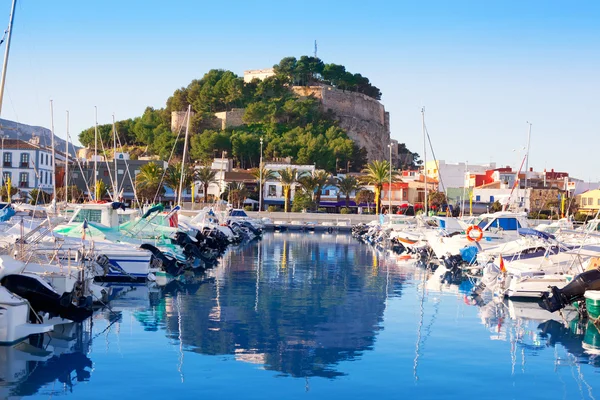 Denia port Morza Śródziemnego wsi z zamku — Zdjęcie stockowe