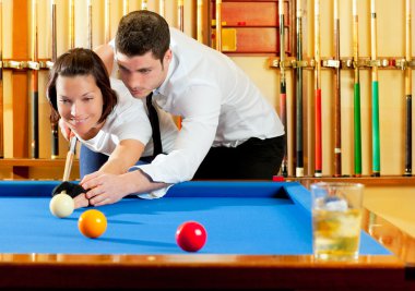 Couple playing billiard expertise teacher clipart