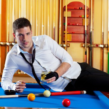 Billiard handsome player man drinking alcohol clipart