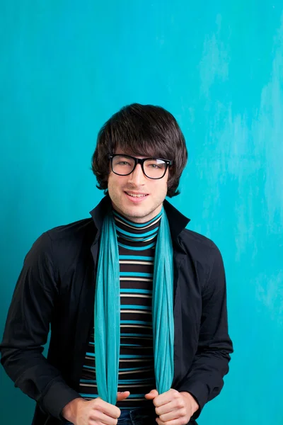 Nerd retro british indie look with handkerchief — Stock Photo, Image