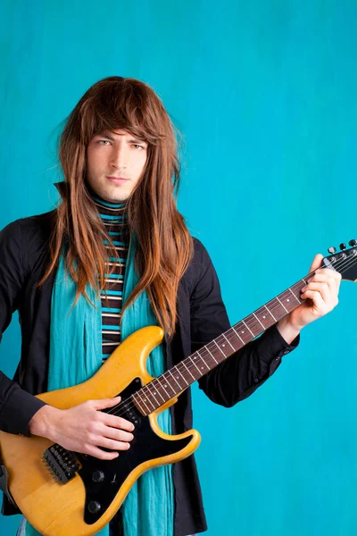 硬摇滚七十年代电吉他玩家男人 — 图库照片
